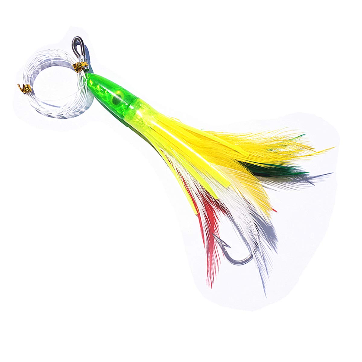 Trolling Lures Feathers 5 Colors 6 Inch Fully Rigged Tuna Teasers Squid Lures,Bullet Head