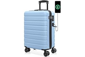 AnyZip Hardside 21" Carry-On Luggage with USB, TSA Lock, and Wheels (Light Blue)