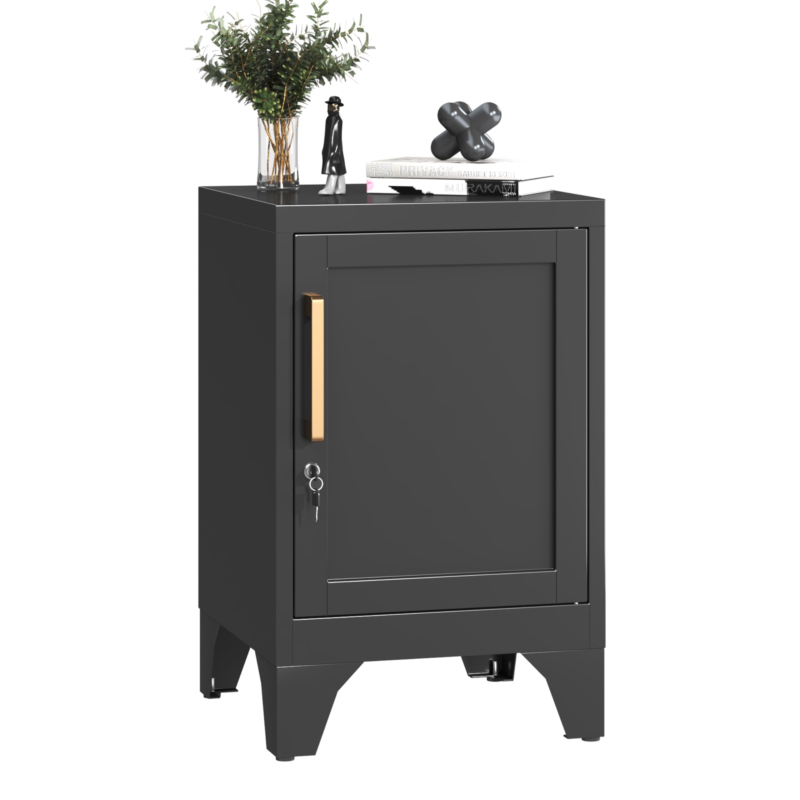 Kooyon Metal Locker Nightstand,Modern End Table with Storage Nighstands with Adjustable Shelf,Feet Bedside Tables,2-Tier Night Stand Easy Assembly for