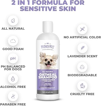 Mighty Petz 2-in-1 Oatmeal Dog Shampoo and Conditioner 16 oz Natural Support for Allergies, Itchy Sensitive Skin. Moisturizing & pH Balanced for Dogs with Oatmeal and Aloe Vera