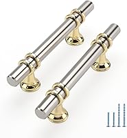 Vista 21 de Rergy Manijas de Gabinete Tiradores de Cajón y Pomos, Paquete de 5 Níquel Cepillado y Oro Centro de Orificio de 3 Pulgadas, Herrajes de Cocina