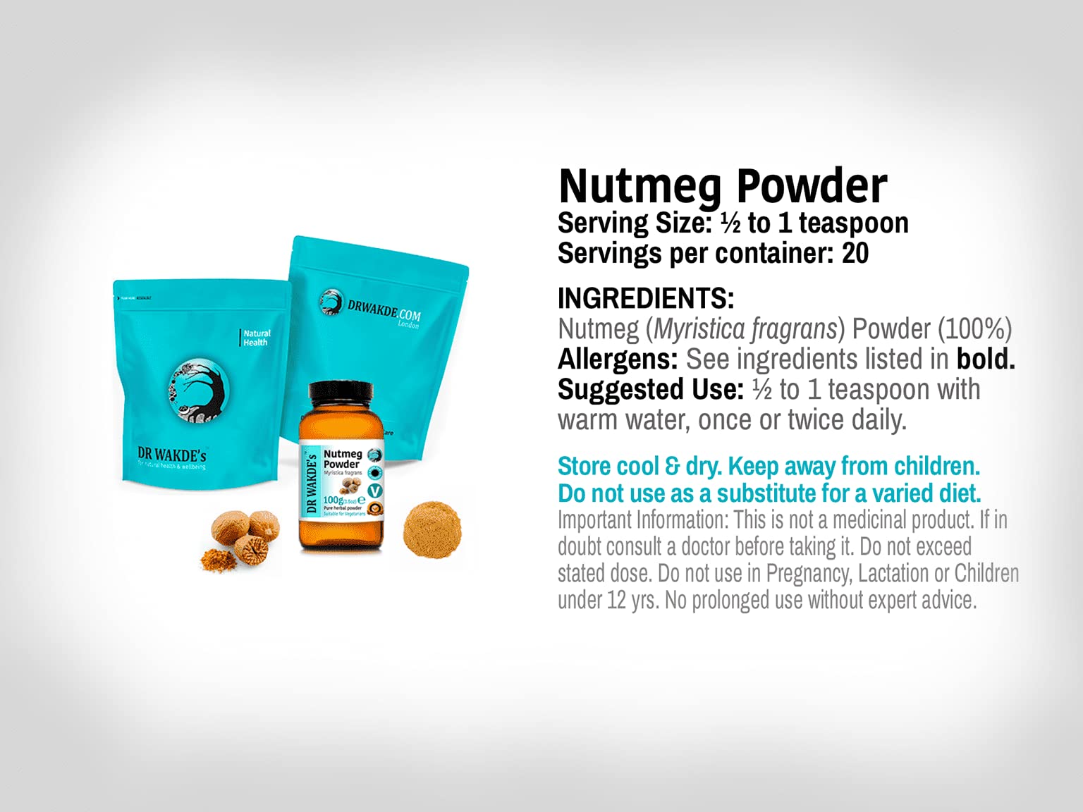 DR WAKDE'S Muskatnusspulver (Myristica fragrans) - 1 kg (2.2lb) | Rein, Raw & Getrocknetes Pulver | Ayurveda-Kräuter | Vegan | Nichts hinzugefügt, nichts entfernt | Am selben Tag Versand