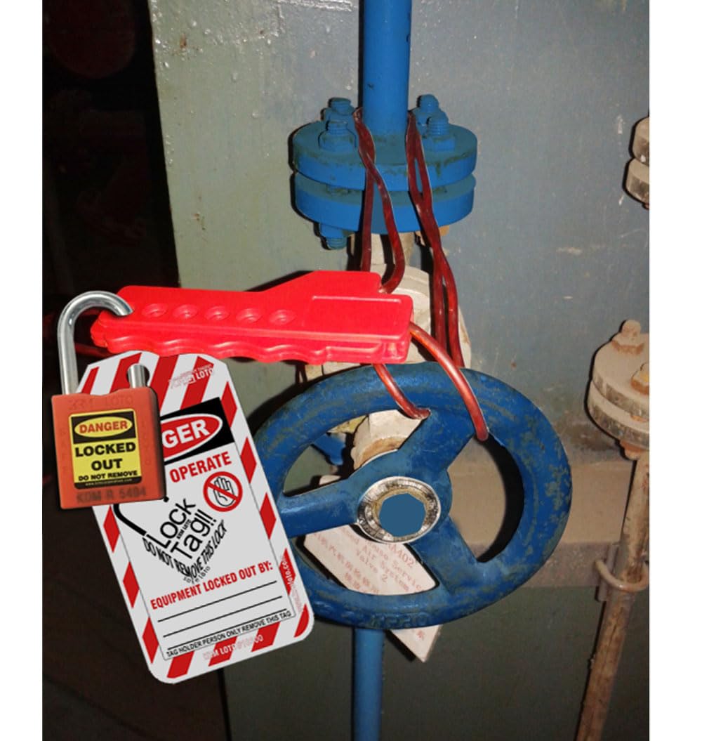 Loto Multipurpose Cable Lockout Device, 6-Hole Scissor Design, 2m Steel Cable, Red