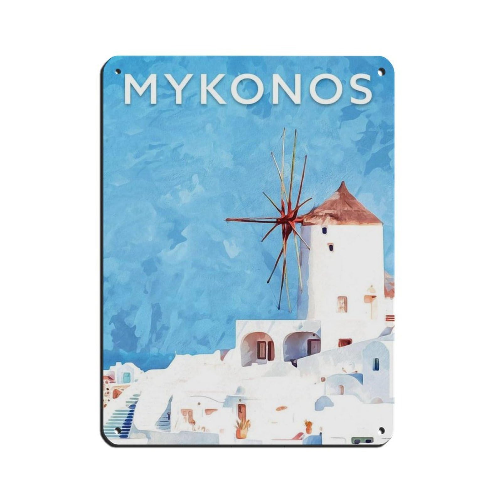 Mykonos Travel Poster, Greece Poster Retro Poster Metal Tin Sign Chic Art Retro Iron Painting Bar People Cave Cafe Family Garage Poster Wall Decoration 12x16inch(30x40cm)