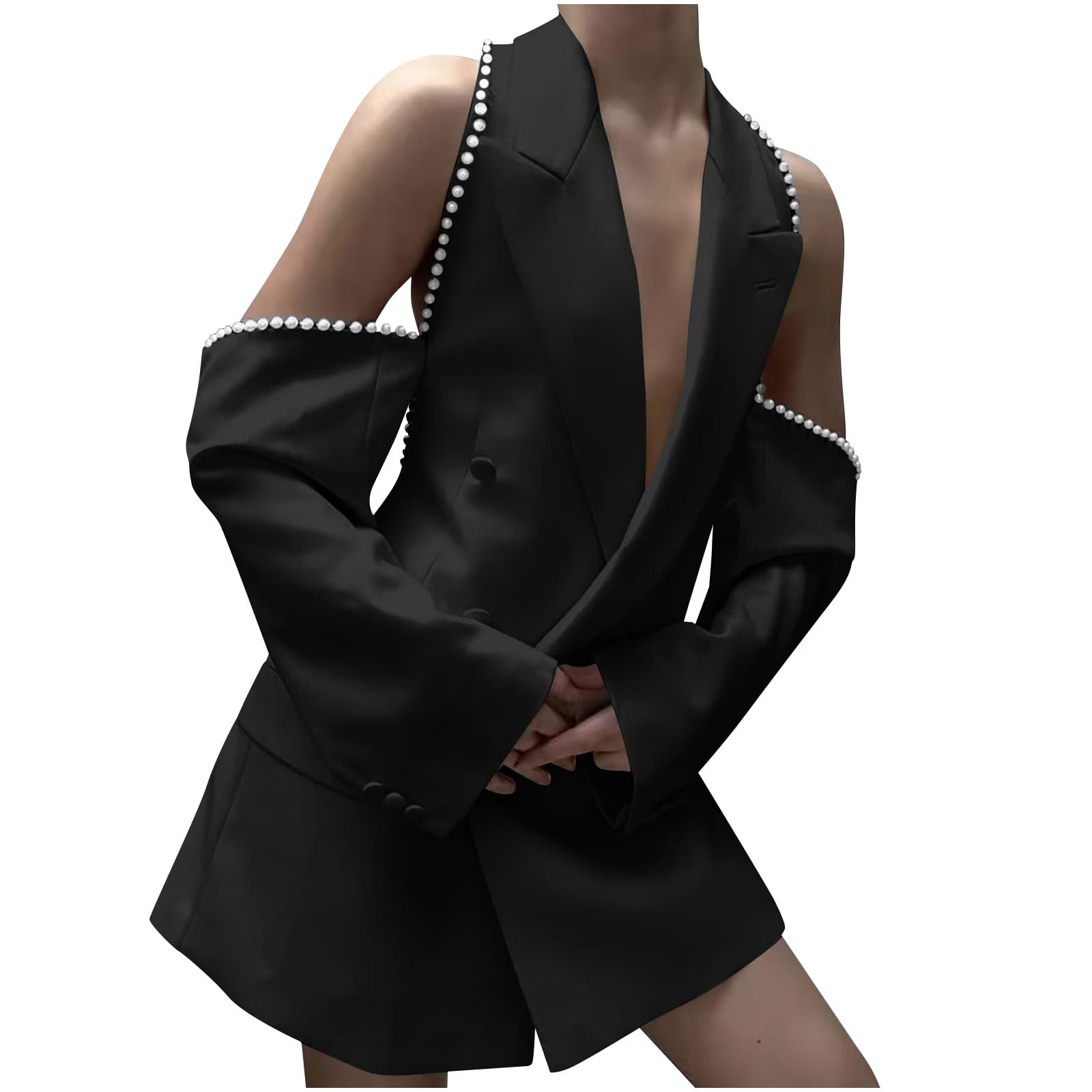 Womens Pearl Blazers Evening Party Dressy Trendy Elegant Open Front Long Sleeve Work Office Jackets Blazer Coats