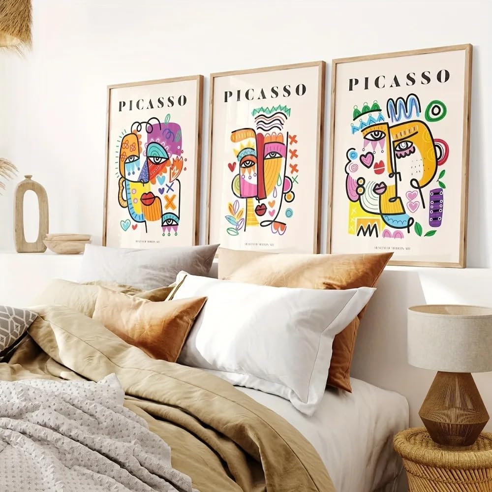 SDVIB Canvas Poster, Modern Art,picasso Exhibition Wall Prints,beige Abstract Retro Minimalist Home Decor Canvas Prints(50x70cm/3PCS Frameless)