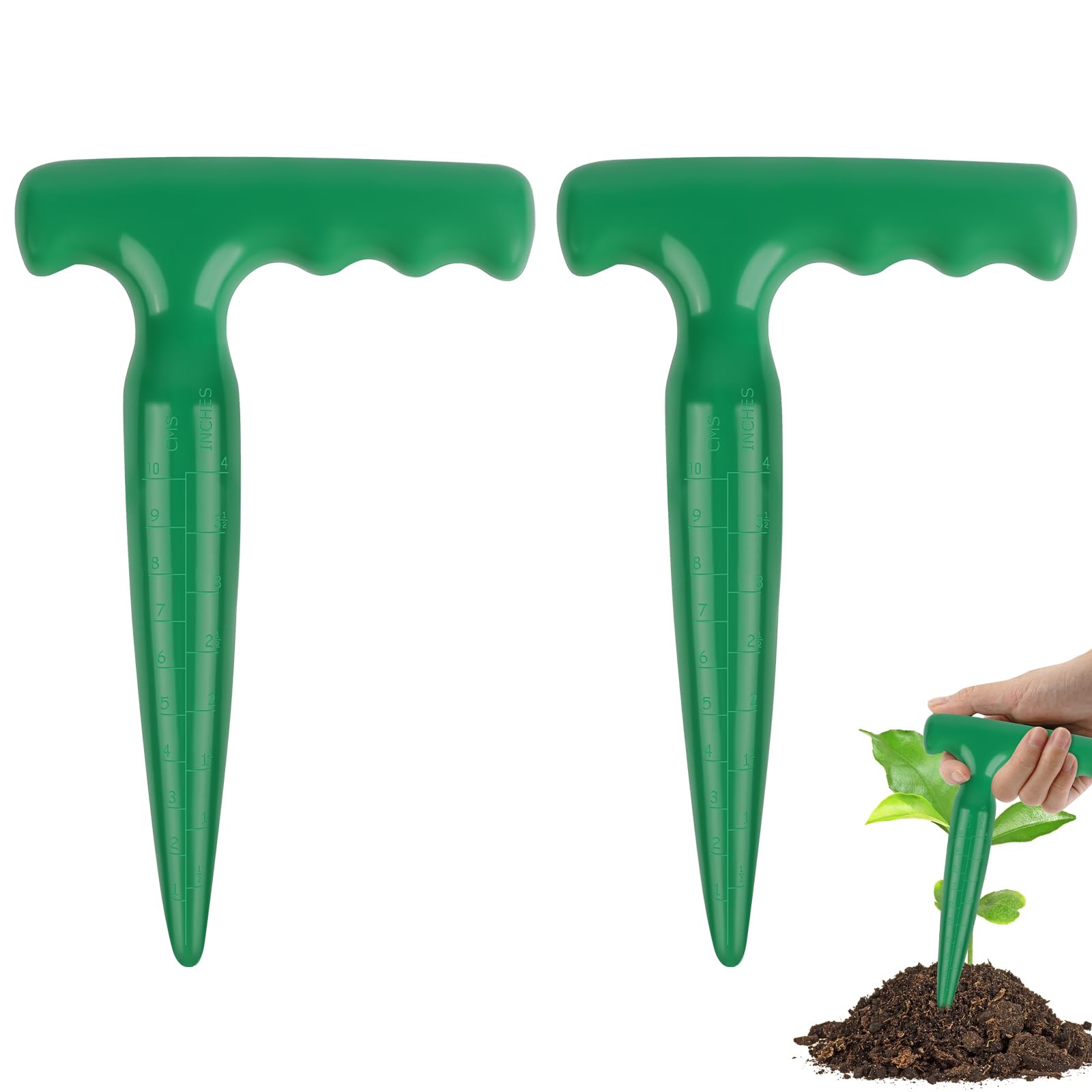 APXEL 2PCS Bulb Planter & Dibber Tool, Durable ABS Plastic Hand Dibber with Measurement Scale for Planting Seeds, Transplanting Flowers & Vegetables