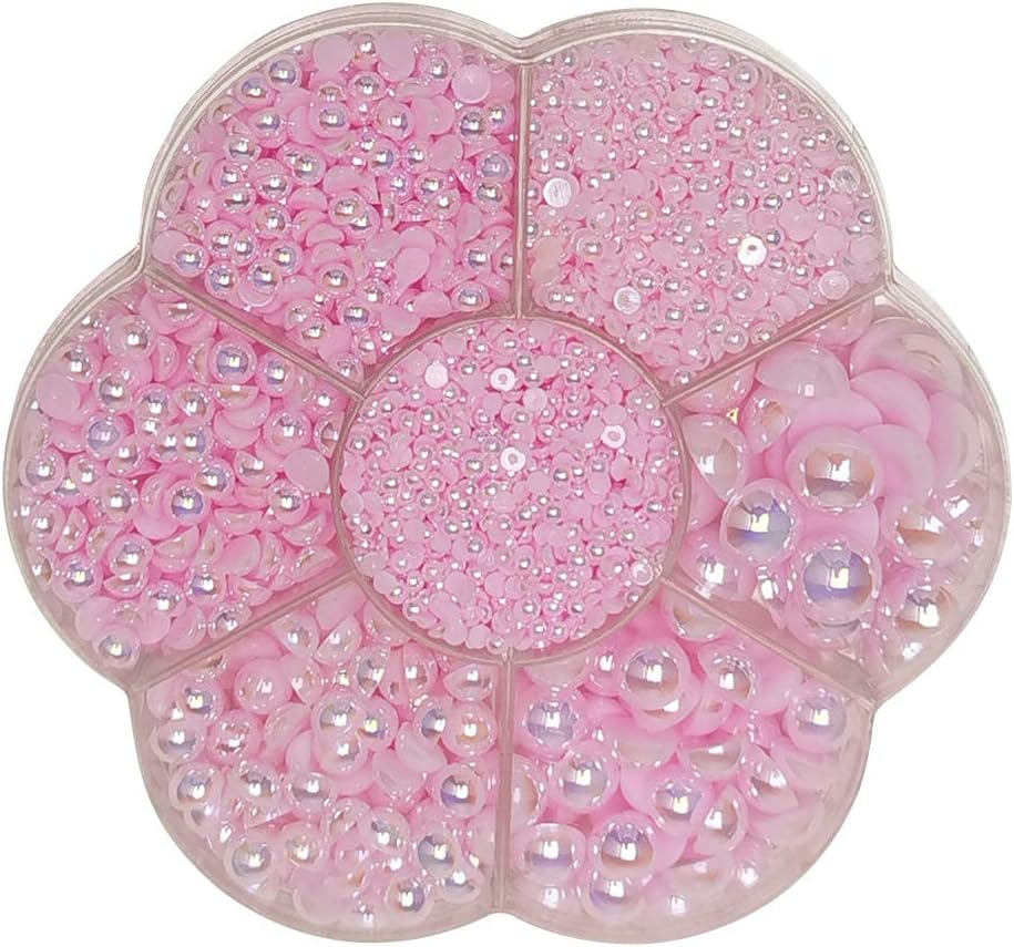 Chenkou Craft 3000PCS 1 Box Baby Pink Round Flatback Half Pearls Bead Loose Beads Gem (Light Pink Half Ball)