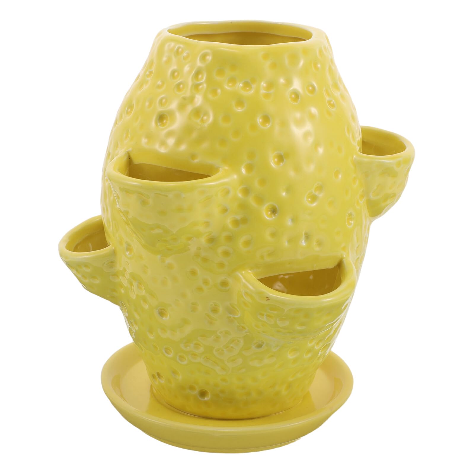 Levemolo Ceramiczna Doniczka Kształcie Cytryny z Wieloma Otworami i Podstawkiem Unikalny Dekoracyjny Kwietnik Do Sukulentów Ziół i Roślin Doniczkowych Do Użytku Wewnątrz i Zewnątrz