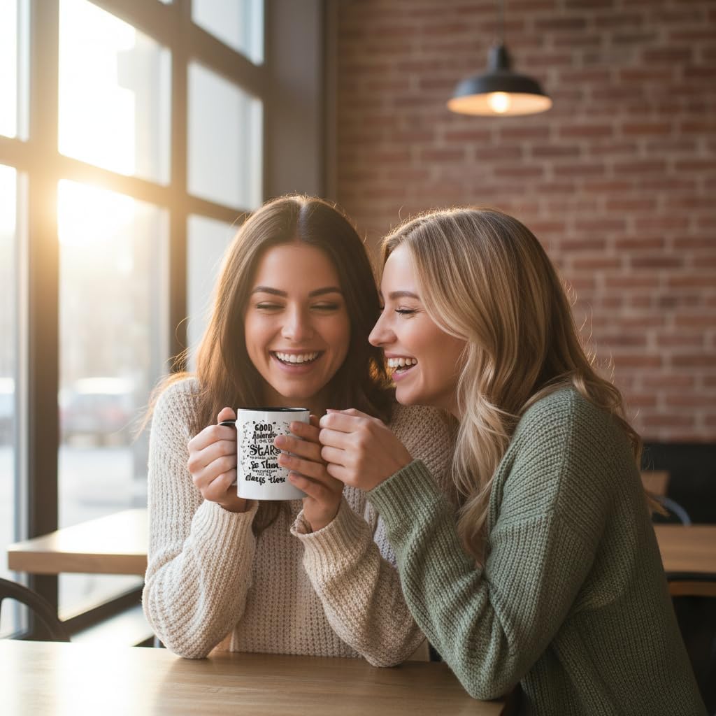 Good Friends are Like Stars You Don't Always See Them but Know They Always There Friendship Theme Ceramic Coffee Mug Funny Birthday Present Christmas Gift for Friend BFF Bestie Tea Cup 11 oz Black - Image 4