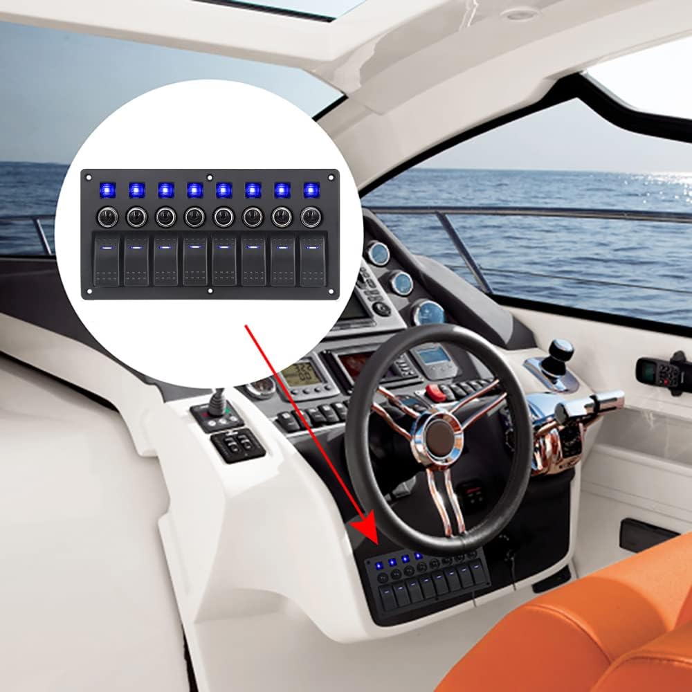 Boat Marine Car Rocker Led Panel Switch With Breakers 8 Gang Switch Panel 12V 24V Waterproof On-Off