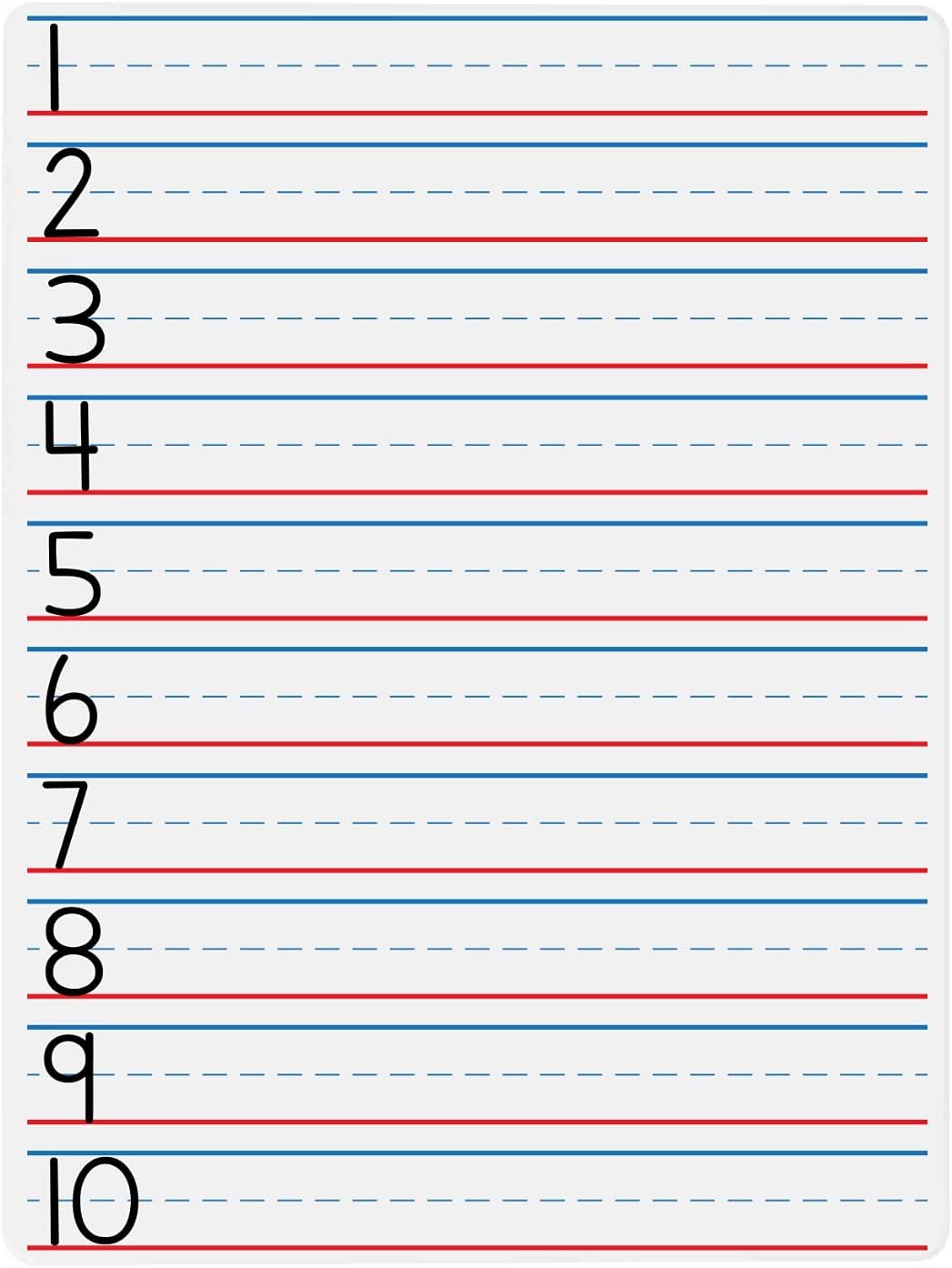Dry Erase Board Handwriting Numbers 1-10 Colored Lines for School or Homeschool
