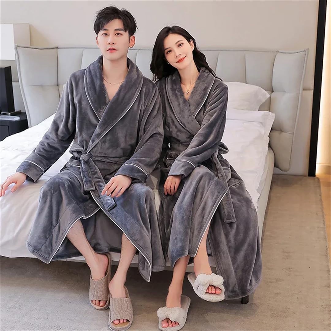 Albornoz de invierno para hombre y mujer, de forro polar mullido, para dormir y dormir largo, para hotel y spa