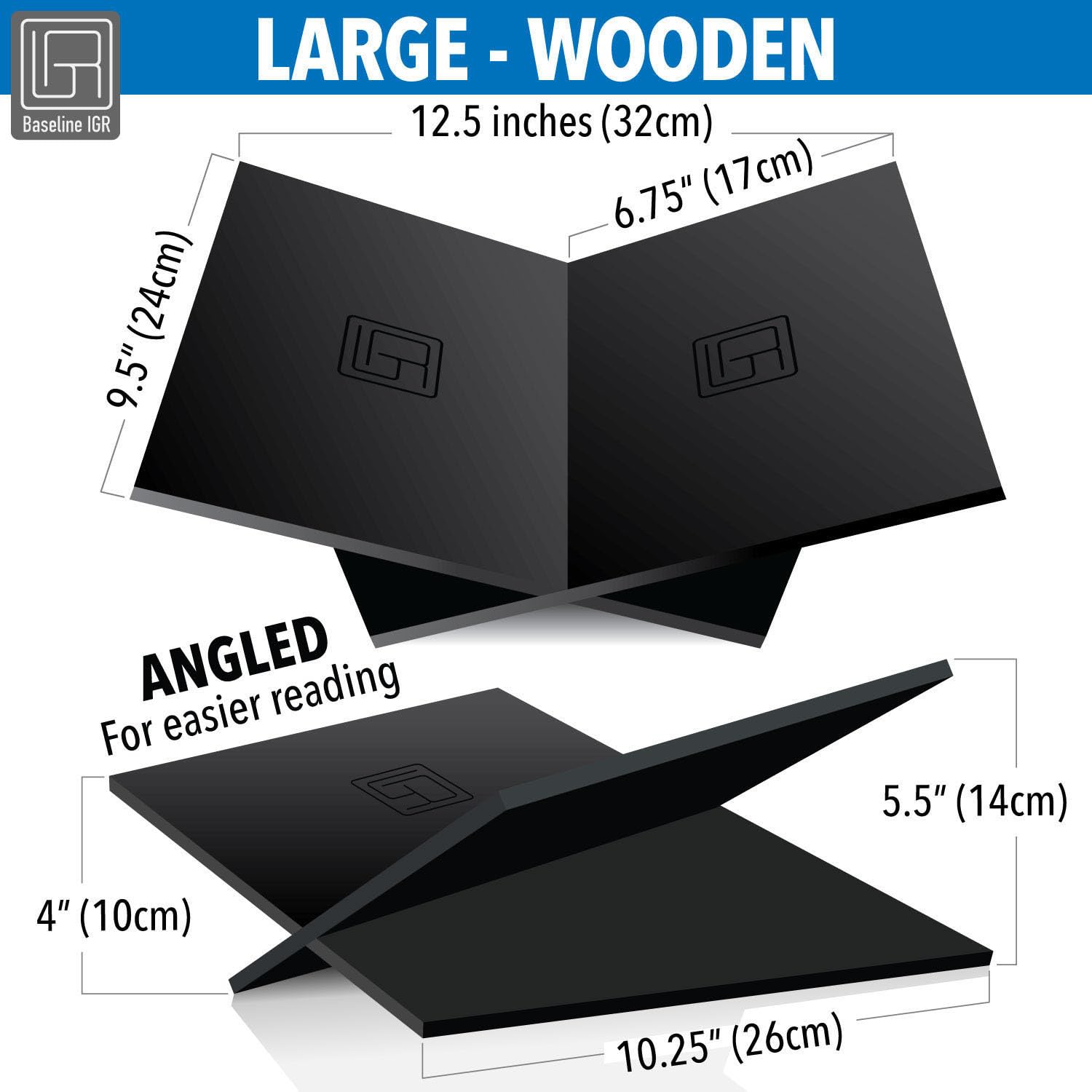 Baseline IGR - Strong Angled Modern Wood Book Stands for Display - Large Bookstand- 12.5" x 9.5" x 5.5" Wooden Bible Stand Display, Book Opener Holder 1