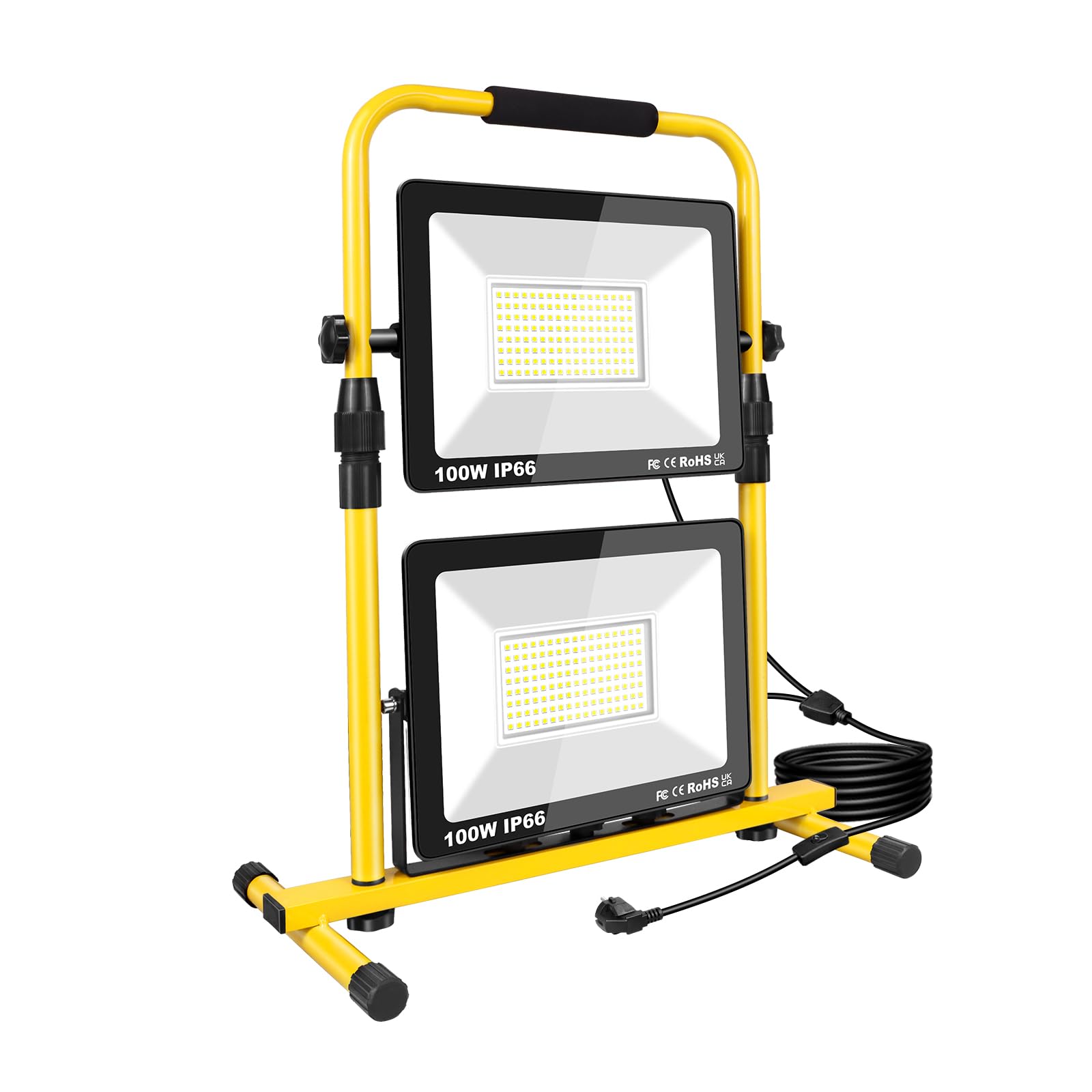 SKYWORLD 200W Foco de Trabajo LED, 20000LM Portátil foco trabajo led con enchuf, IP66 Impermeable Uso en Interiores y Exterior para Obras,Taller, Garaje, 6000K Luz Blanca