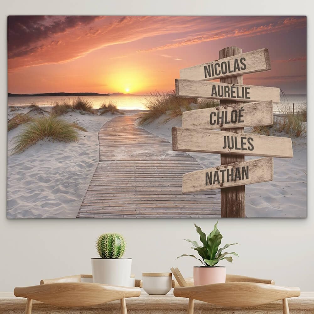 Générique Genérico Lienzo Personalizado con Marco de Madera Nombre Familia Puesta de Sol (60 x 40 cm)