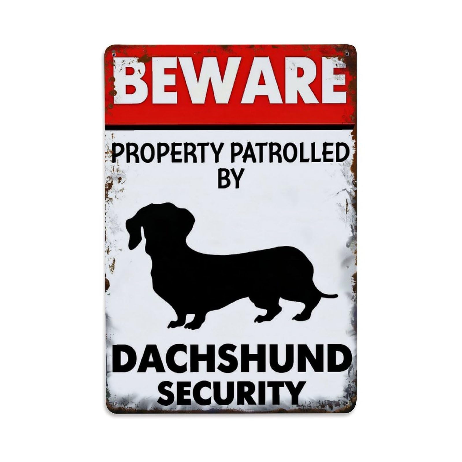 Bliveurn Vintage Beware Dachshund Security Sign Retro Metal Tin Sign, Metal Poster For Home, Gaming Room, Studio Workshop,Bar,Garage Wall Art Decor 8X12 Inch