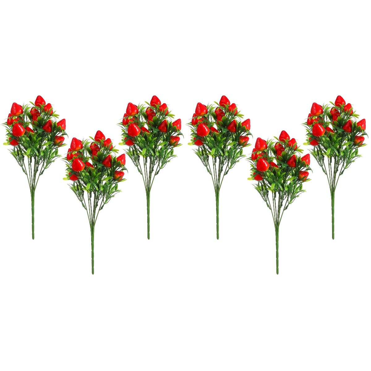 DOITOOL 6Pcs Simulated Strawberry Plant Decor 10.5 inch Long Stem Strawberry Branches, Artificial Plants Fake Berry Stem Artificial Fruit Bouquet for Flower Arrangement