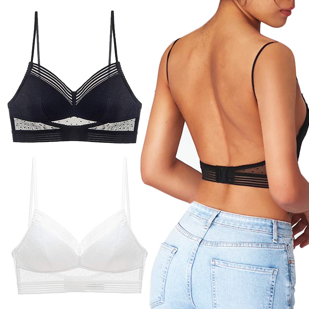 3pcs Low Back Comfort Lifting Bra, Women's U-Shaped Beauty Back Wireless Bra, French Sexy Lace Thin Invisible Dress Bra