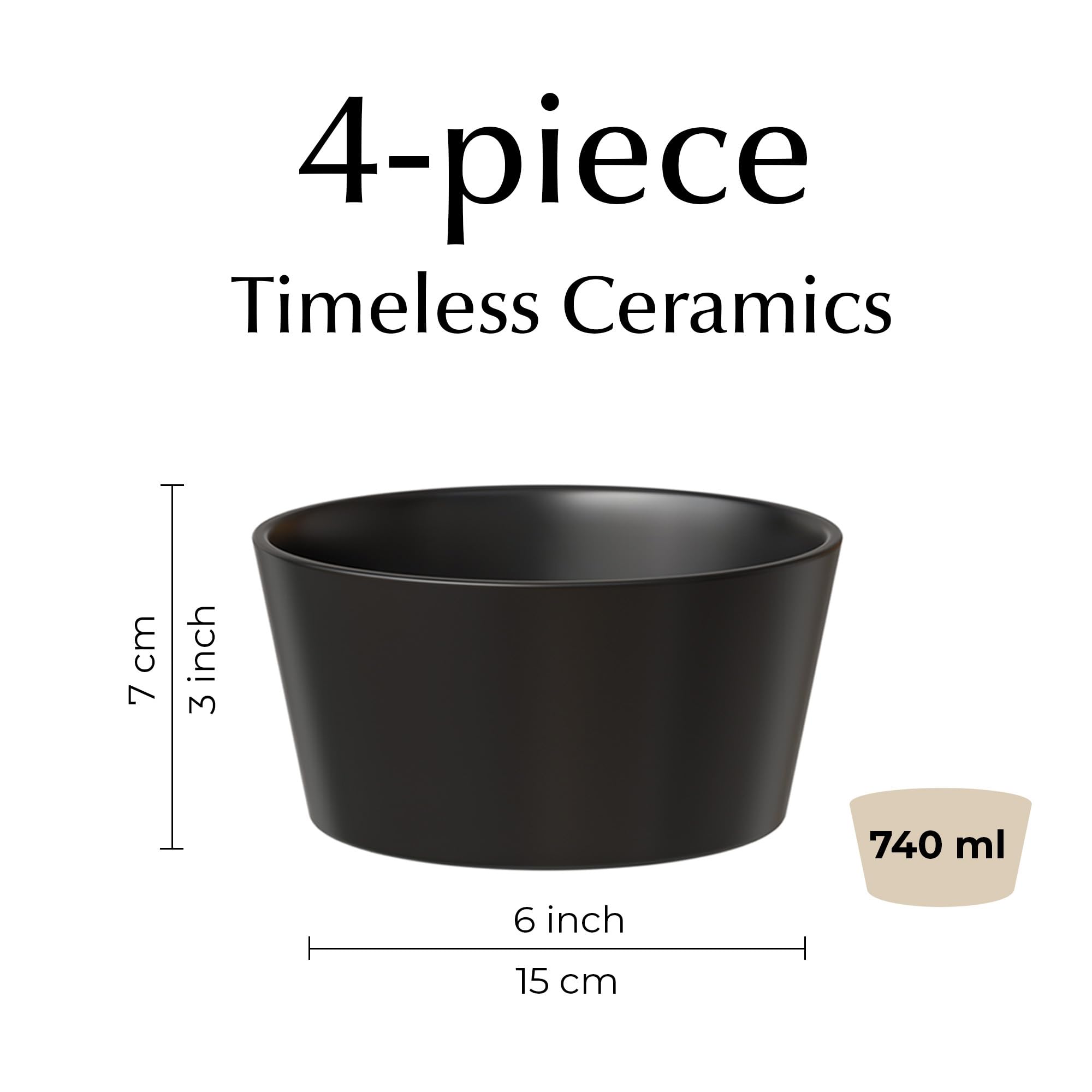 MIAMIO, Ceramic Bowl Set / 25 oz Bowls Set for 4 People, Cereal, Ramen, Soup and Salad Bowl, Dishwasher and Microwave Safe - Image 3