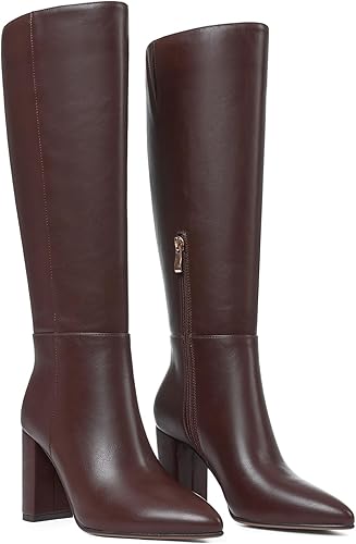 Fall Fashion Favorites AOSPHIRAYLIAN Knee High Boots Chunky Heel Wide Calf Knee High Boots for Women Pointed Toe with Zipper Block Heel Fashion Dress Womens Shoes