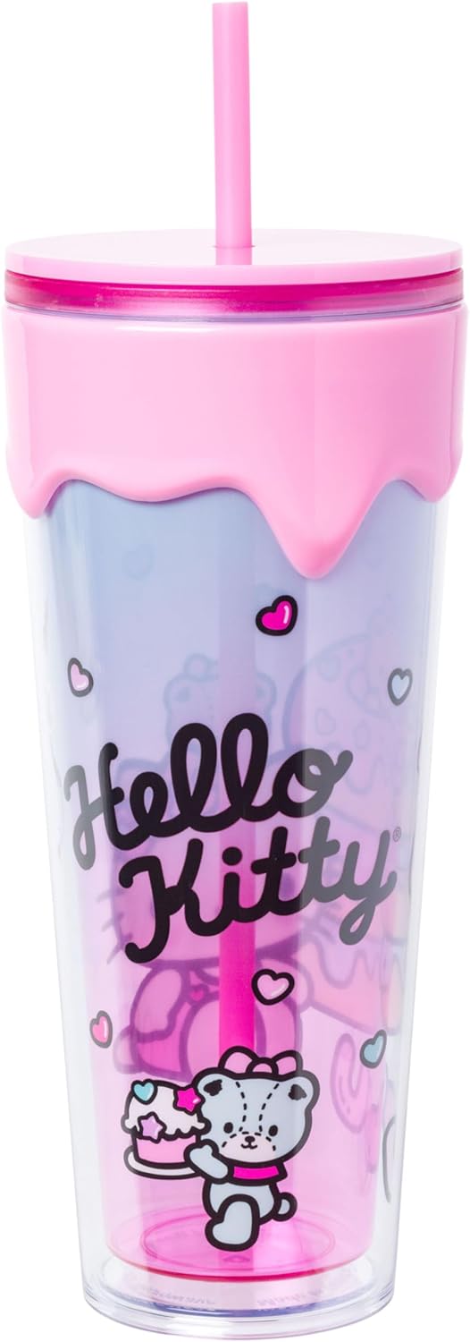 Silver Buffalo Sanrio Hello Kitty and Friends Plastic Drip Tumbler Featuring Hello Kitty, Tiny Blue, Tiny Pink, and Tiny Chum, 26 Ounces - Image 2