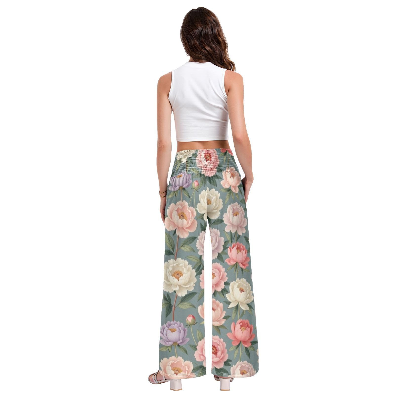 Pantalones palazzos vintage de peonía para mujer, resistentes a las arrugas, casuales, para viajes