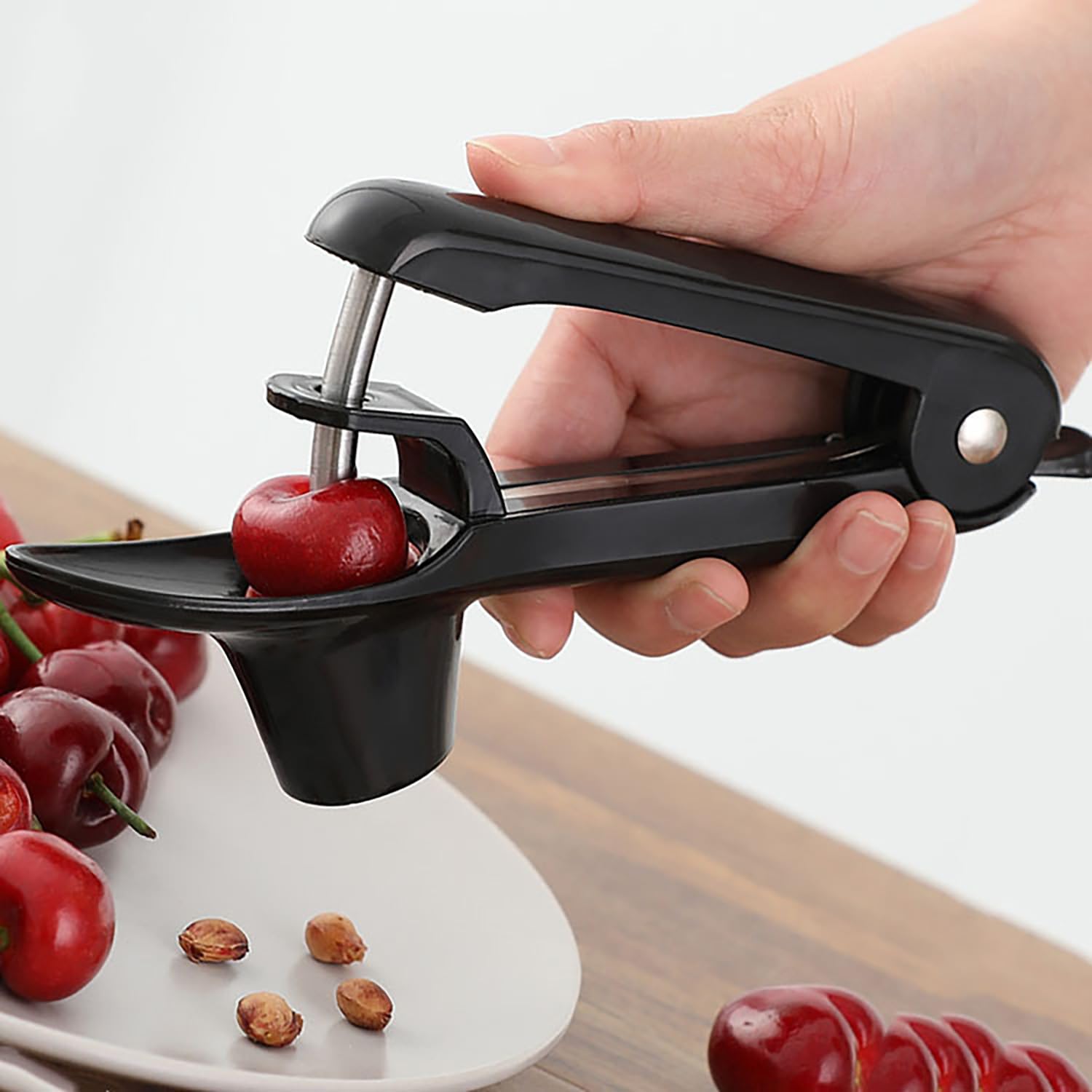 Dénoyauteur de Cerises,Dénoyauteur Manuel Pour Enlever les Noyaux des Cerises,Olives,Prunes,etc(Noir,20cm)