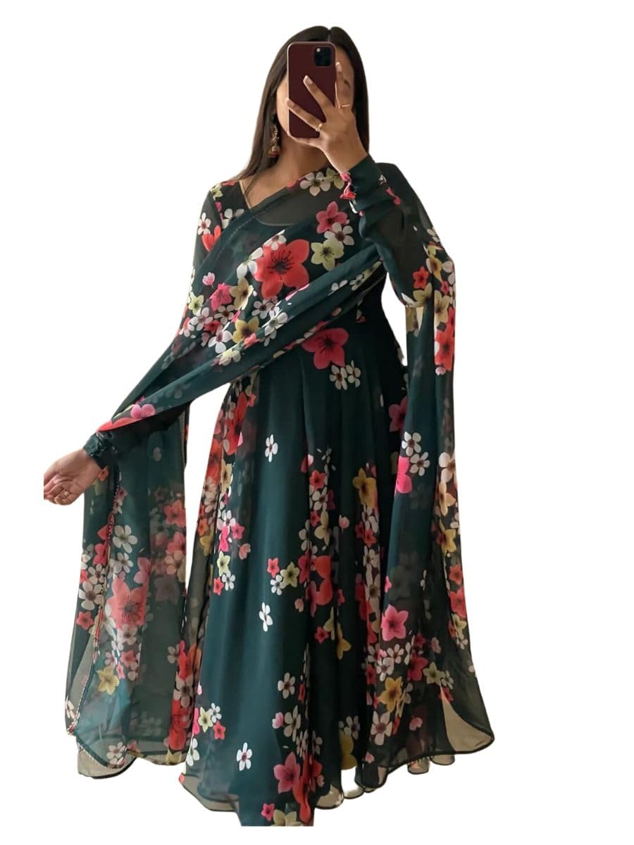 ND SALES Anarkali Kurti and Duppata with Flower Print