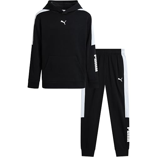 PUMA Boys Sweatpants Set - 2 Piece Fleece Pullover Hoodie Sweatshirt and Boys Jogger Pants Youth Kids Activewear Set (8-16)