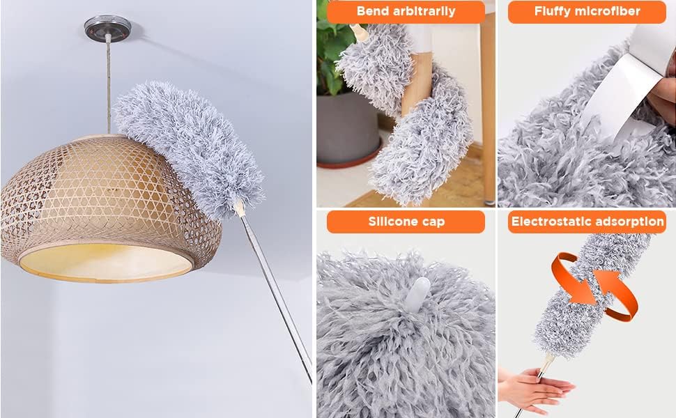 Image of Microfiber Feather Duster Fan Cleaner Mop with extendable Pole 100 Inch with Anti Scratch Bendable Head Brush for Cleaning High Cobweb Stick high Ceiling Fan(Micro Fiber MOP)