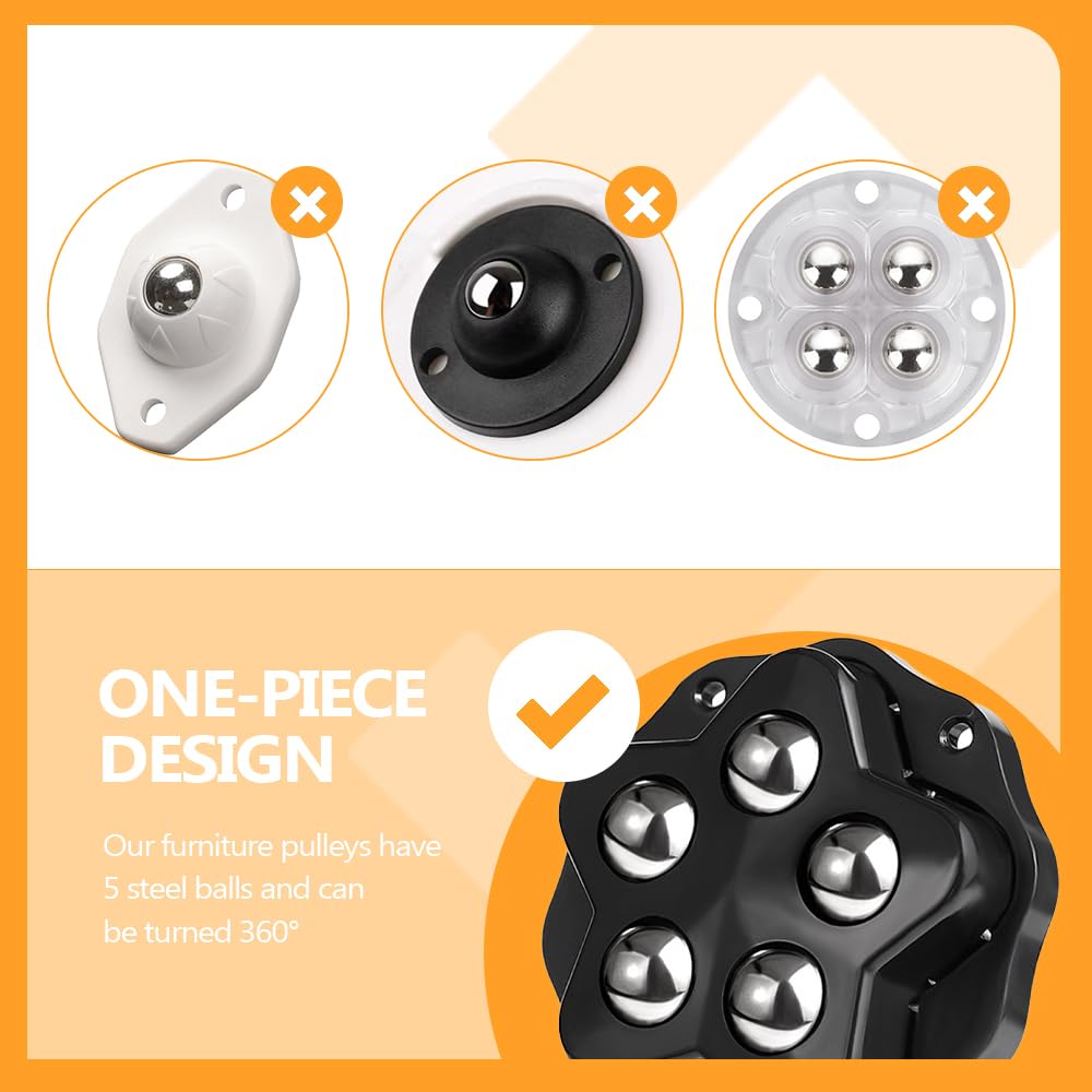 8 Rotelle Adesive Per Mobili - Ruote A 5 Sfere, 360°, Capacità 150kg, Nero - Foto 3