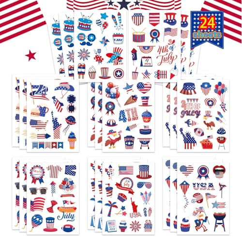 24 Sheets 4th of July Stickers for Kids Independence Day