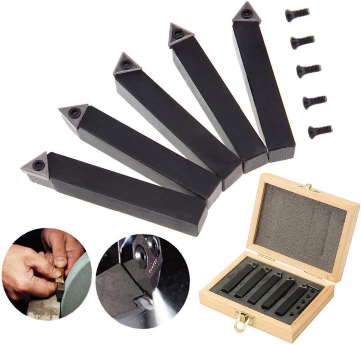 DOITOOL 5 PCS boring bar lathe carbide lathe tools lathe boring tool carbide facing tool lathe turning tools lathe cutting tools alloy knives cutting supplies 5 piece set Bamboo