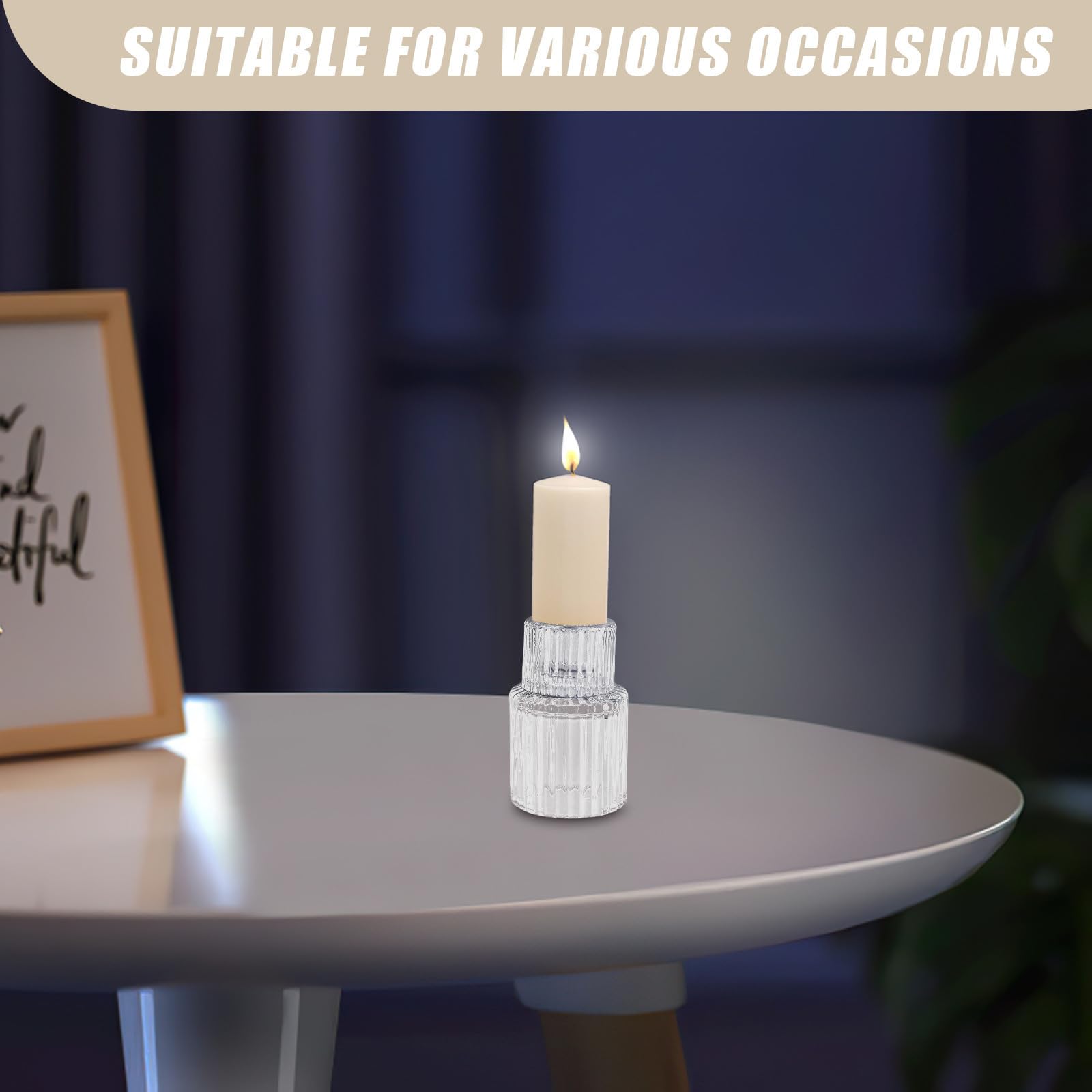10 Pezzi Portacandele in Vetro per Lumini da Tè Portacandele in Vetro a Righe Elegante per Centrotavola Decorazioni Tavola Matrimonio e Festive