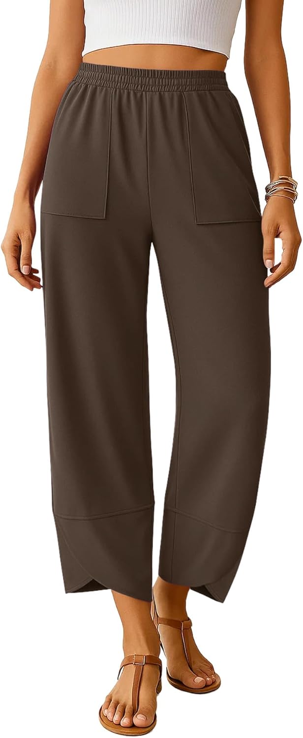 NILOUFO Womens Baggy Wide Leg Pants Casual Elastic High Waisted Palazzo Harem Trousers with Pockets Lounge Loose Comfy Pants - Image 3