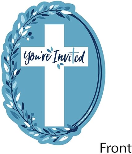 Miniatura 2 de Blue Elegant - Invitaciones de relleno en forma de cruz, tarjetas de invitación para fiestas religiosas con sobres, juego de 12