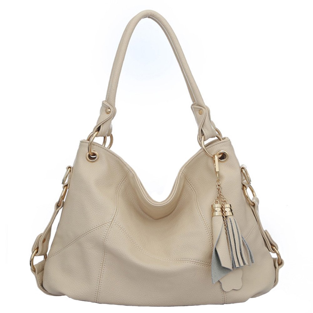 Fivelovetwo Women's Beige Top-Handle Shoulder Bag Leather Satchel Handbags Tote Hobo Bags Purse, 5