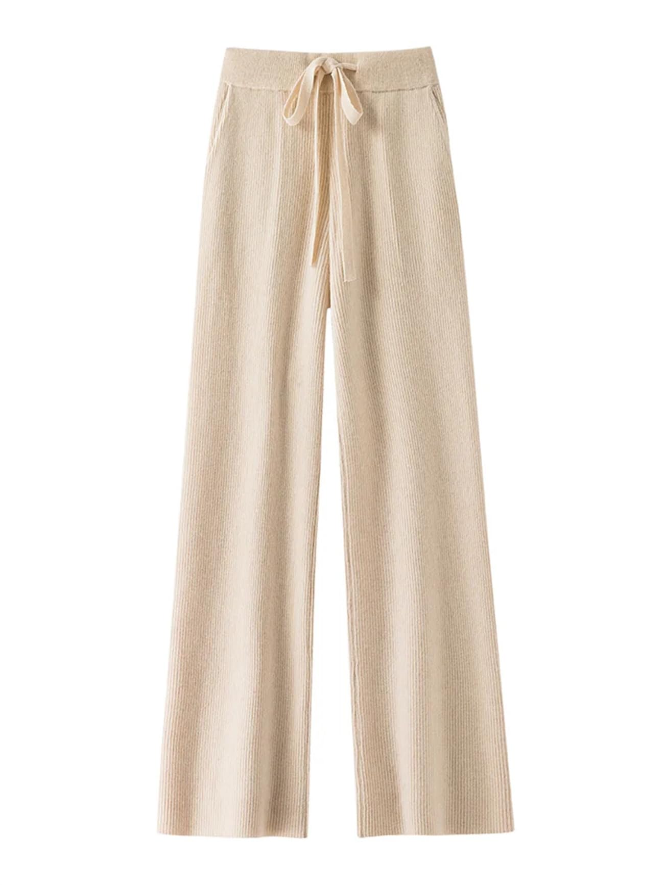 Pantaloni da donna in cashmere a gamba larga in lana merino autunno inverno tasche a righe coulisse elastico in vita pantaloni