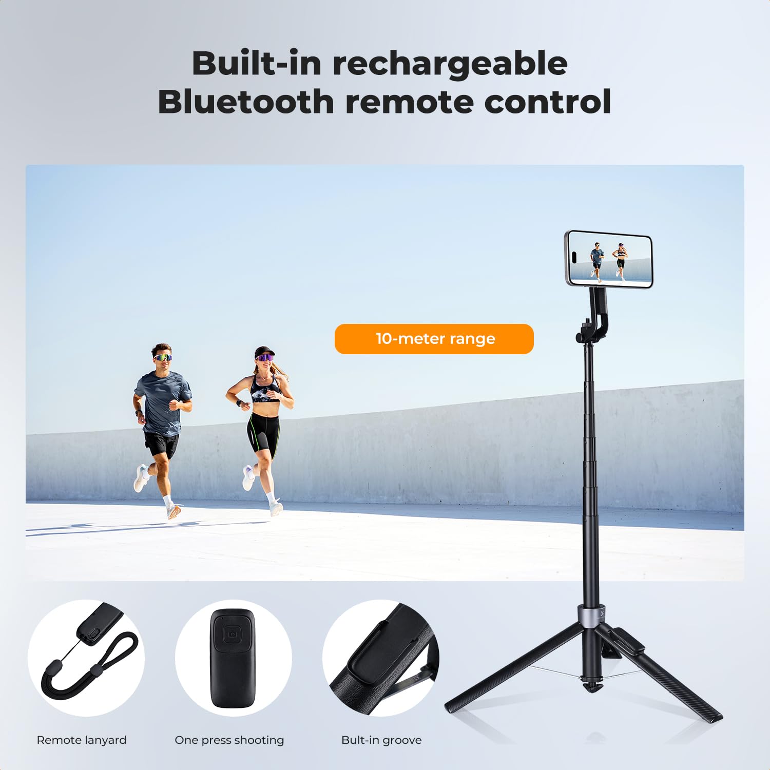 K&F CONCEPT Kij do Selfie 3-w-1 z MagSafe i Pilotem, Stativ Obracalny 360°, Kompatybilny z iPhone, Samsung i Kamery Sportowe | Mag-Safe statyw kompatybilny z iPhone Android DJI OSMO Pocket 4/3 Insta360 X5, klips magnetyczny+śruba 1/4" - X97C6