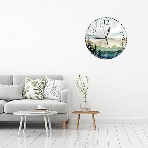 Miniatura 5 de Reloj de pared de paisaje natural, montaña y lago Natures Hills, árbol en ríos, reloj silencioso de 10 pulgadas sin tictac, funciona con pilas para
