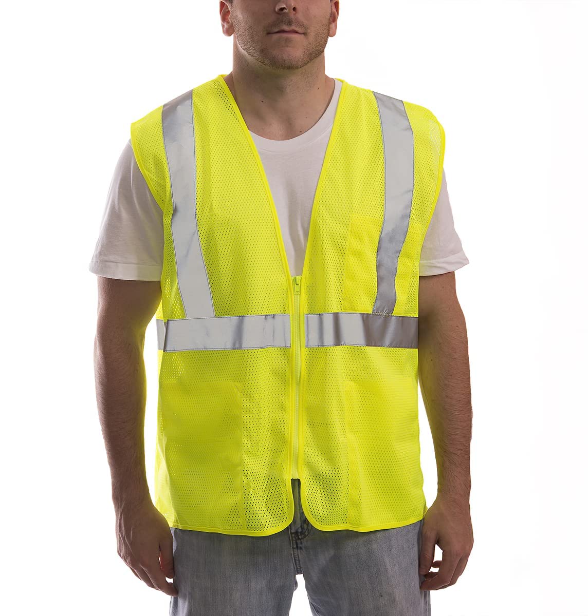 Job Sight Safety Vest, Lime/Yellow Mesh Polyester, XXL-XXXL