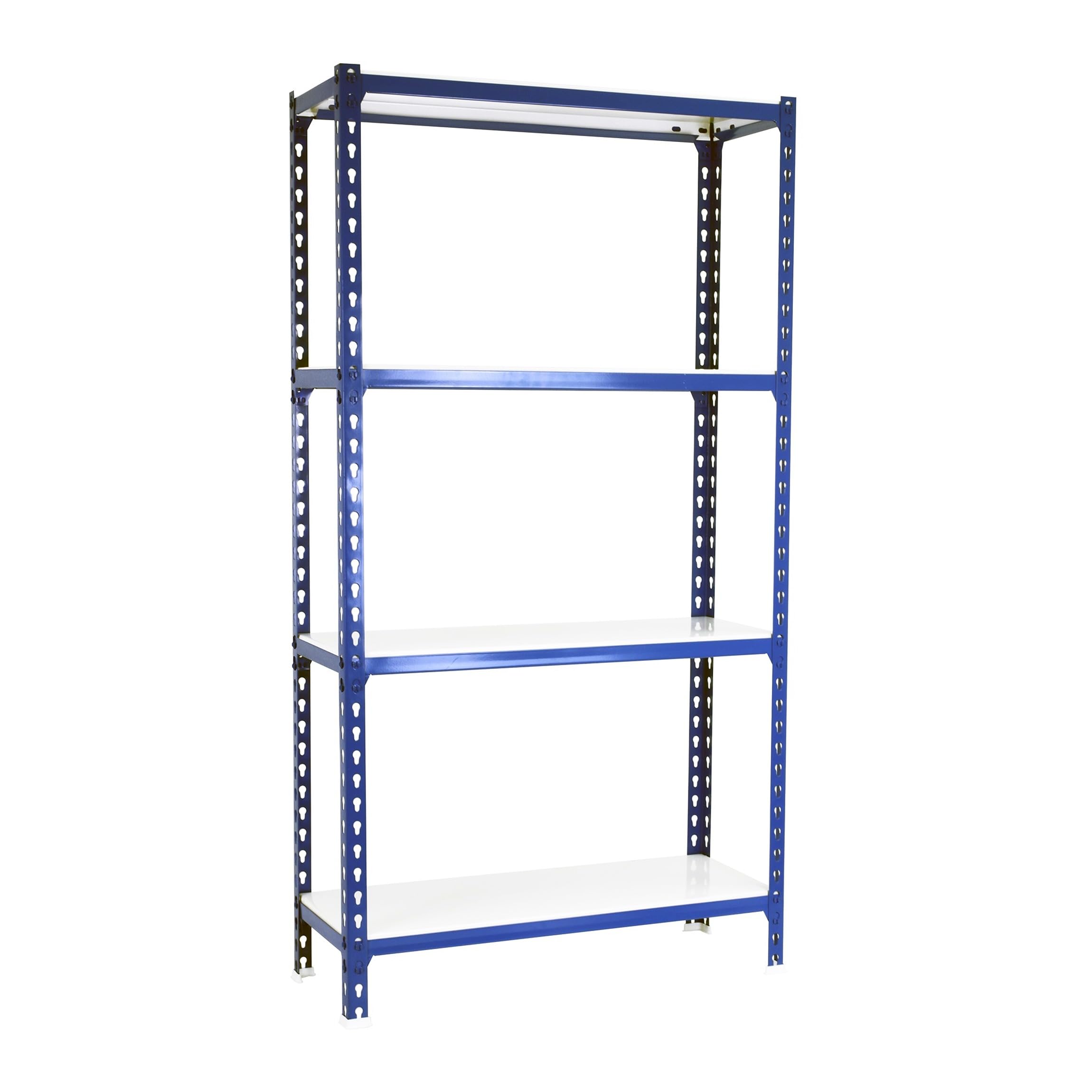 Simon Rack Étagère Rangement et 4 Niveaux, 200 kg Capacité de Charge et Point de Flexion, 1500x1200x500 mm, Étagère Charge Lourde, Étagère Garage, Bleu/Blanc - Simonclick