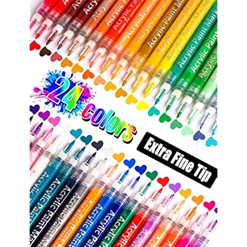 24 Colors Extra Fine Tip Paint Pens Paint Markers, Premium Acrylic Paint Pens For Rock Painting, Canvas, Wood, Glass, Ceramic, Fabric, Acrylic Paint Markers Set for Painting Supplies, Craft Supplies