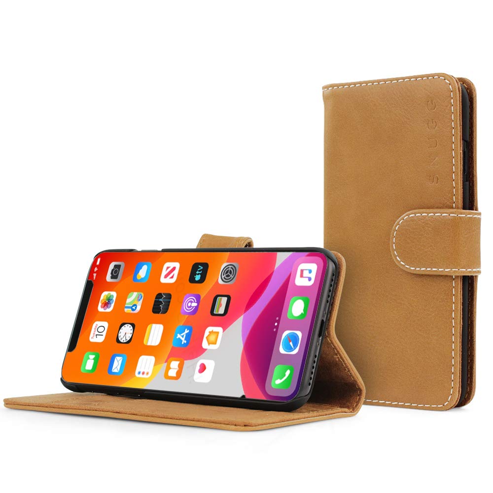 SnuggiPhone 12 Pro Max Case Wallet – Folding Wallet Case with 3 Card Slots, Magnet Closure, and Phone Stand Function – Leather, TPU, and Nubuck iPhone 12 Pro Max Wallet Case – Desert Camel