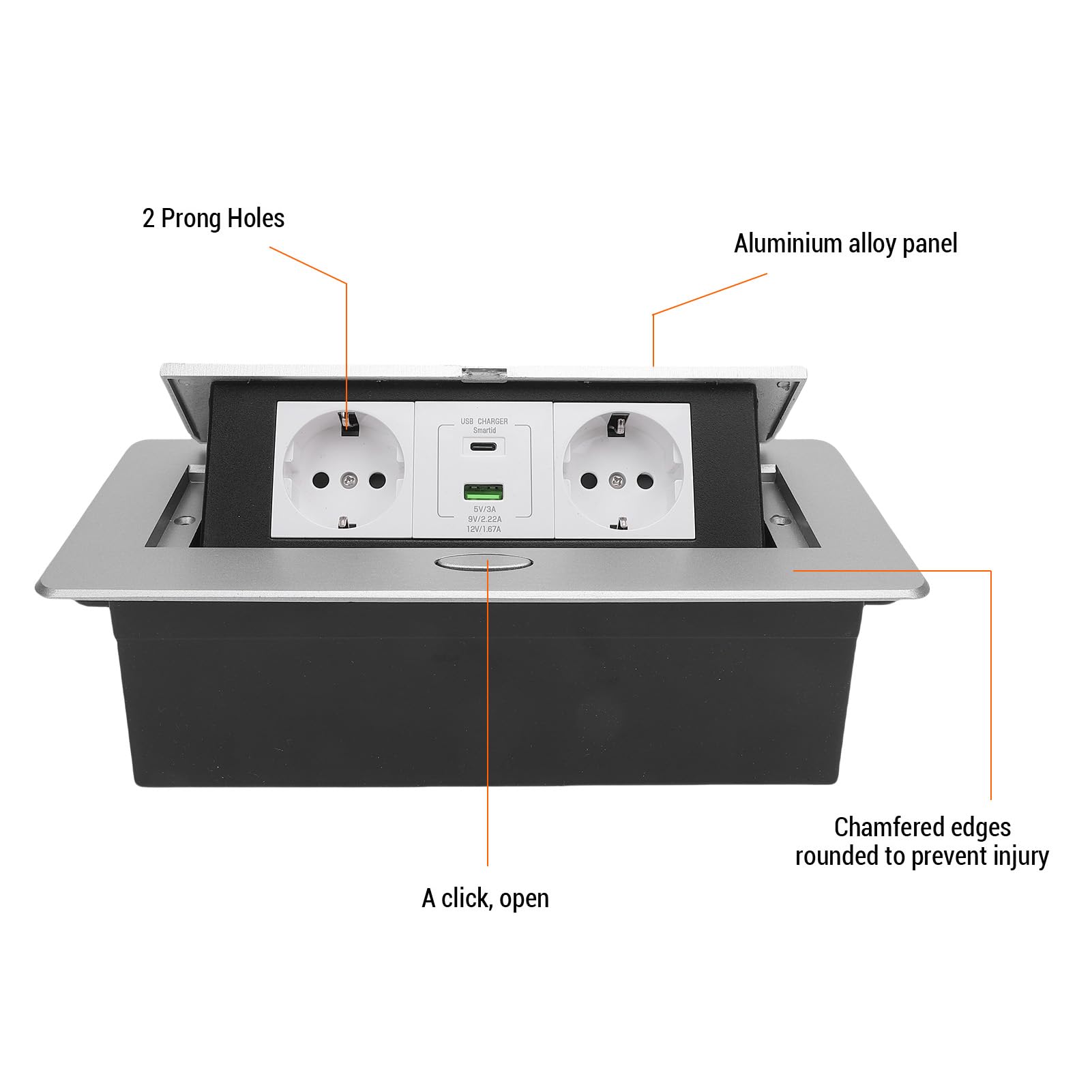 Elektryczne Gniazdko Wyskakujące na Podłodze 4000W 16A, Wpuszczane Gniazdo z Gniazdem na Blat, Wysuwane Gniazdo z ładowarką USB 20W, do Biurowego Domu