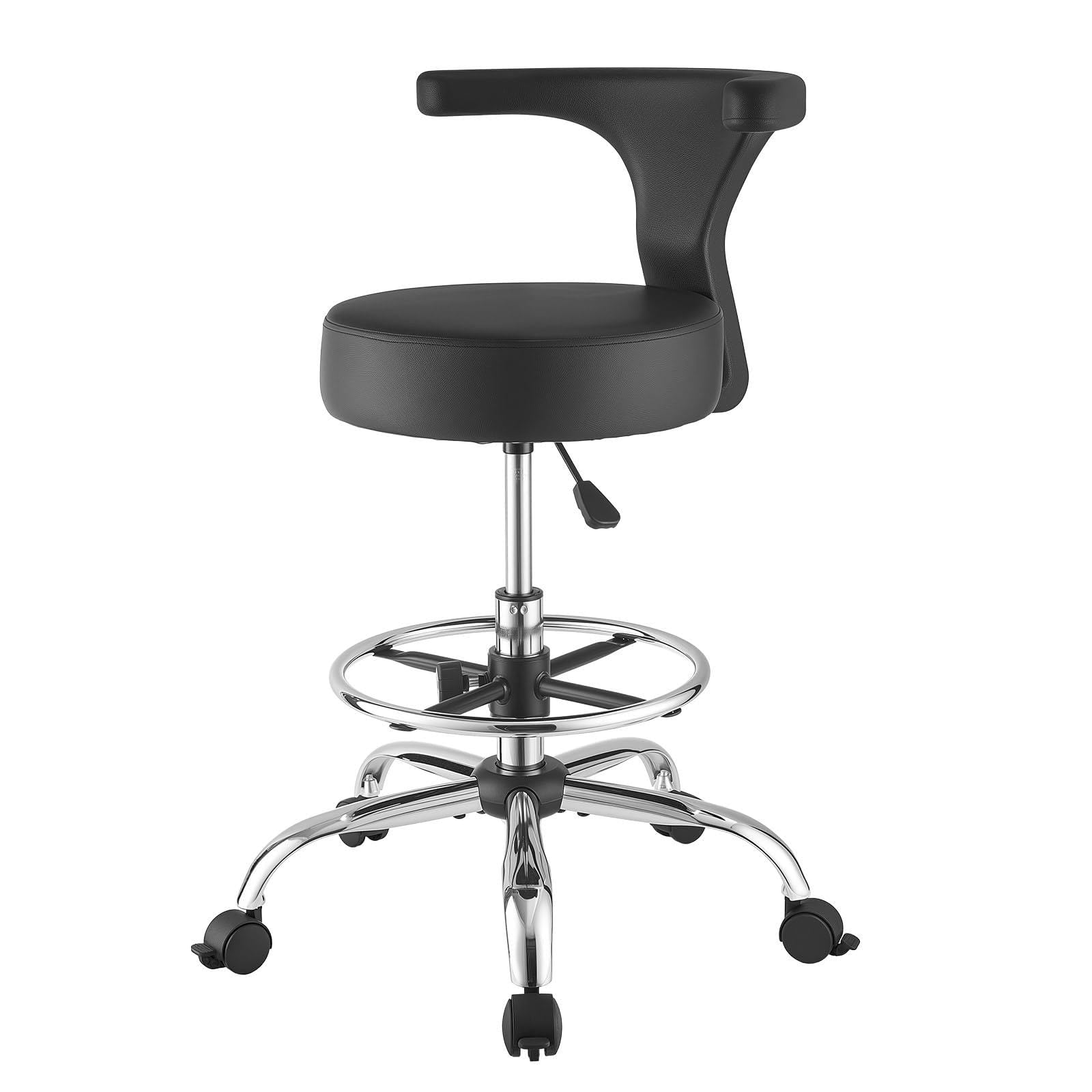 VEVOR Rollhocker 226,8 kg, Arbeitshocker Höhenverstellbar, mit Rückenlehne & Ergonomischem Sitz aus PU-Leder, 360° Drehbar, Ideal für Zahnarztpraxen, Kosmetikstudios & Kliniken, Schwarz