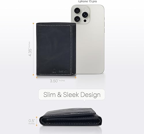 Miniatura 5 de Cartera de cuero genuino RFID bloqueo delgado Trifold para 6 tarjetas+1 ventana de identificación+2 compartimentos de anotaciones., cartera Rfid, S,