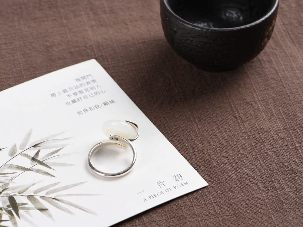 Ring Aus 925Er Sterlingsilber, 925 Sterling Silber Frauen Hetian Jade Amulett Verstellbare Ringe Bambusblatt Retro Ethnische Verstellbare Ringe Energie Charme Hochzeit Schmuck Geschenke Für Männer