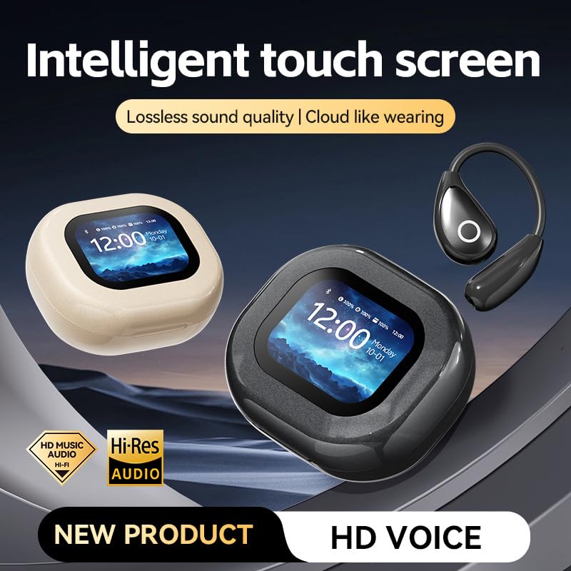 Micool Auricolari aperti con touch screen, wireless, con clip, Bluetooth 5.4 con batteria a lunga durata, suono direzionale e display HD per un'esperienza musicale coinvolgente